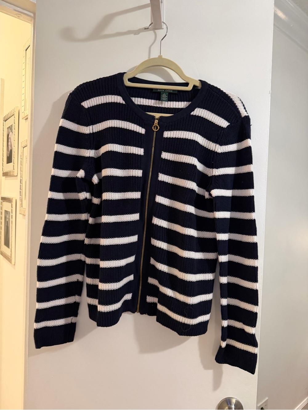 Ralph Lauren Navy and White Striped Zip Cardigan